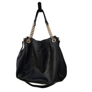 EUC Michael Kors Black Soft Leather Slouch/Hobo Bag with gold chain accents
